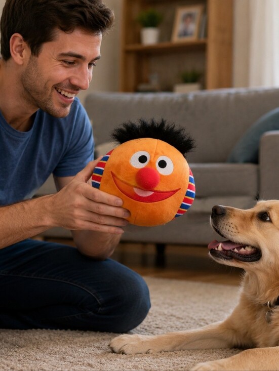 Sesame Street Other - Pet Toy-Sesame Street Ernie Plush - Orange with Red Nose and Multicolor Stripes